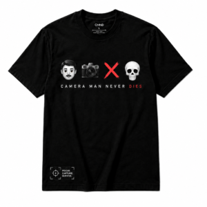 Camera Man Never Dies Emoji Tee - Black + Red